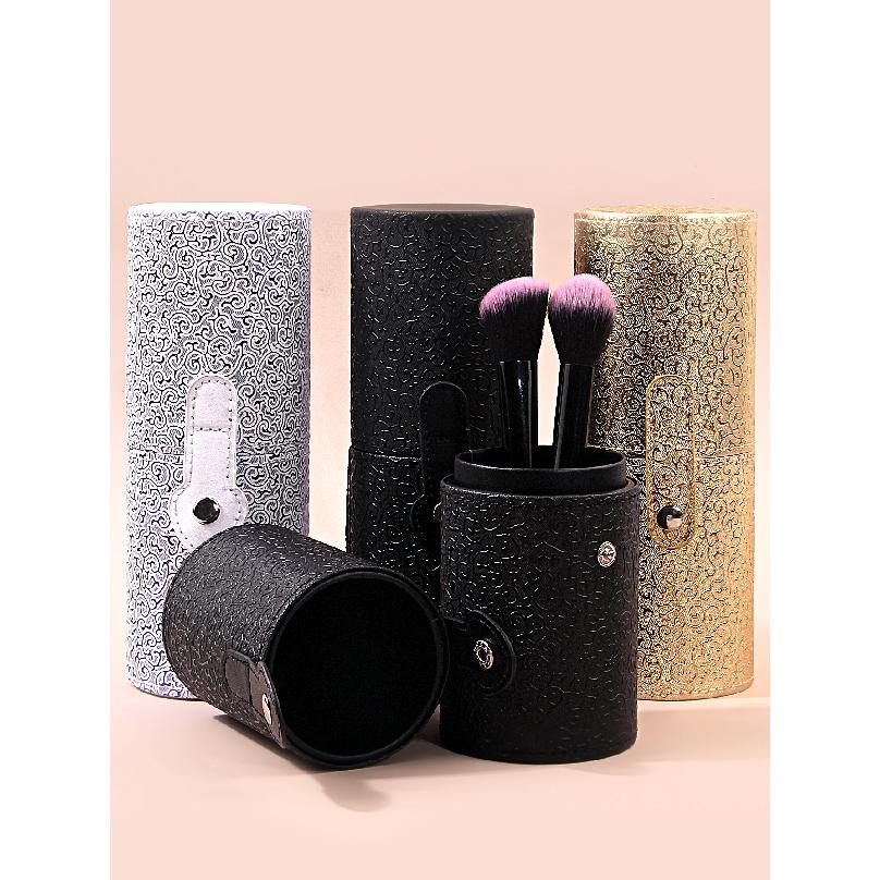 2026 New Portable PU Makeup Brush Storage Bucket Shockproof With Lid Organizer For 10-15Pcs Brushes