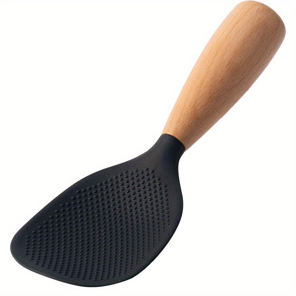 Silicone Spoon With Wooden Handle Spatula For Nonstick Pan Heat-Insulation Spoon For Rice Cooker Home Kitchen School Dormitory Practical Kitchen