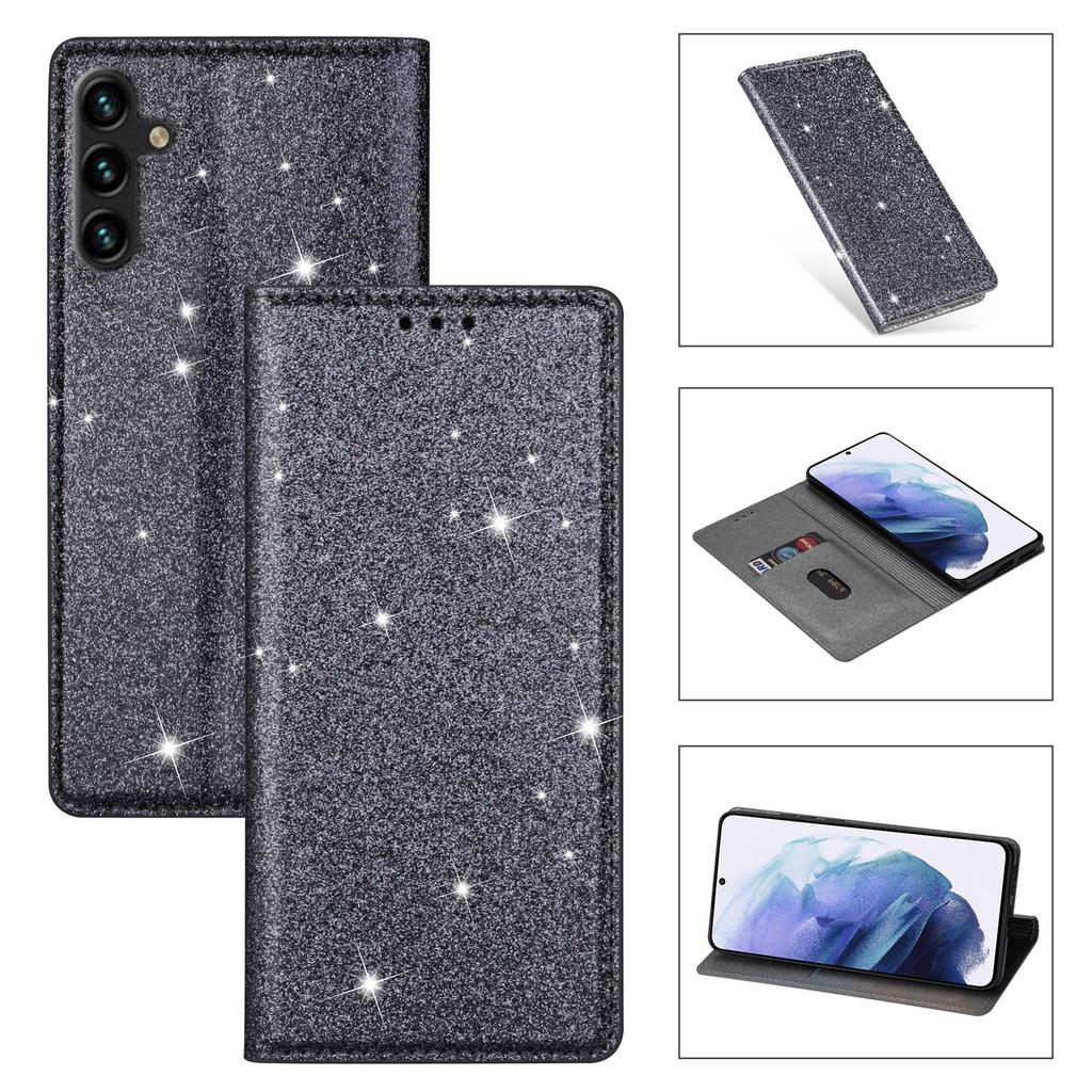 For Samsung Galaxy A35 5G Magnetic Phone Case Glittery PU Leather+TPU Card Holder Cover