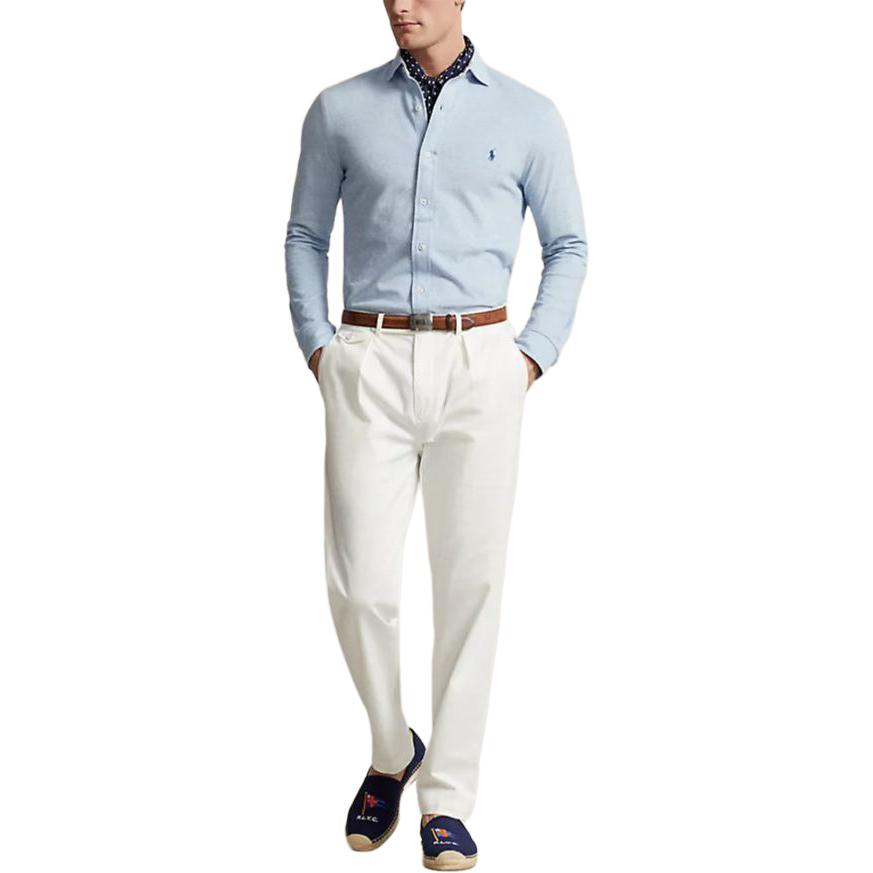 Polo Ralph Lauren Jacquard-Textured Mesh Shirt With Buttoned Collar And Logo Print Men Shirts Light-Blue 710899073-002