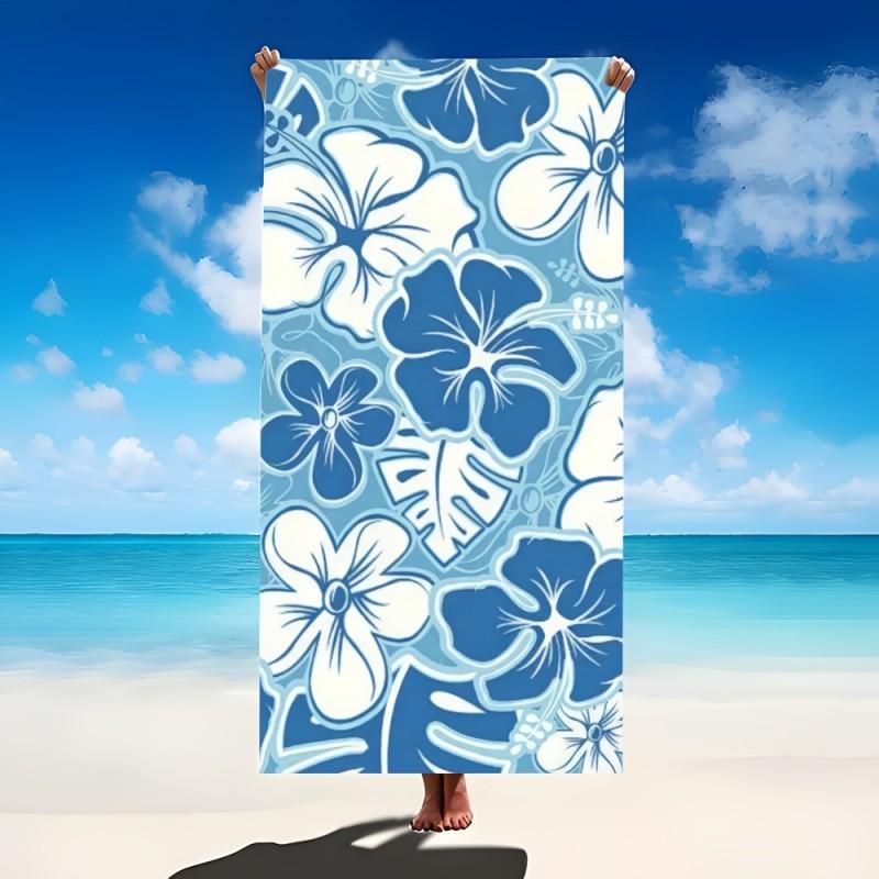 Vintage Hawaiian Hibiscus Style Blue Tone Two-Tone Hibiscus Tropical Leaf Print Quick Dry Absorbent Beach Towel