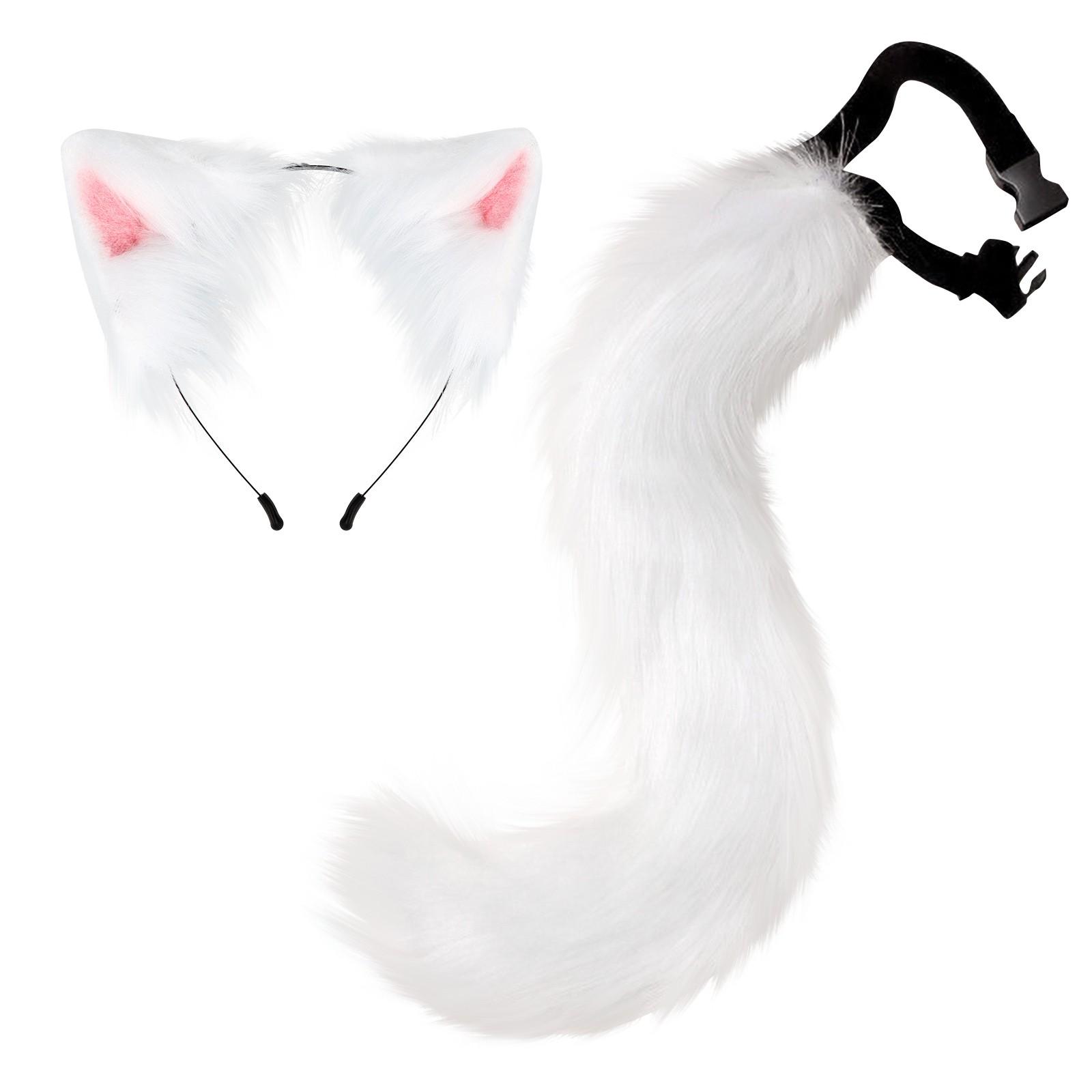 

Костюм в готическом стиле с имитацией плюшевых ушей животных и хвостового воротника, набор из двух предметов One Size белый