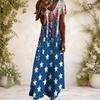Women Plus Size V Neck Short Sleeve Polka Dot Printed White Black Straight Maxi Dress