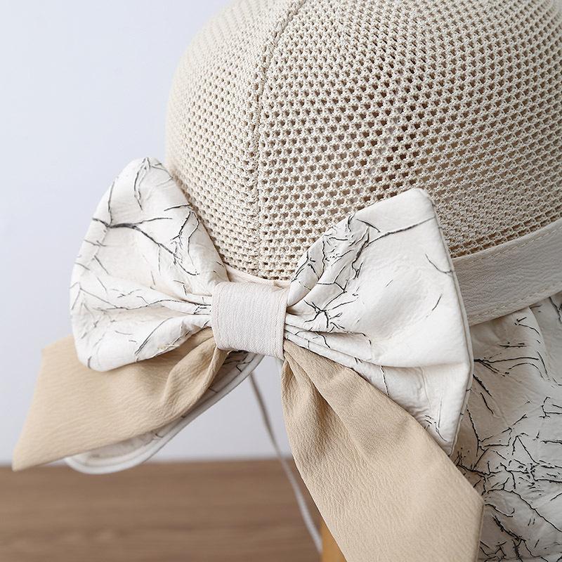 New Summer Women's UV Protection Seaside Breathable Sun Hat Bow Mesh Big Eaves Bucket Hat Sun Hat