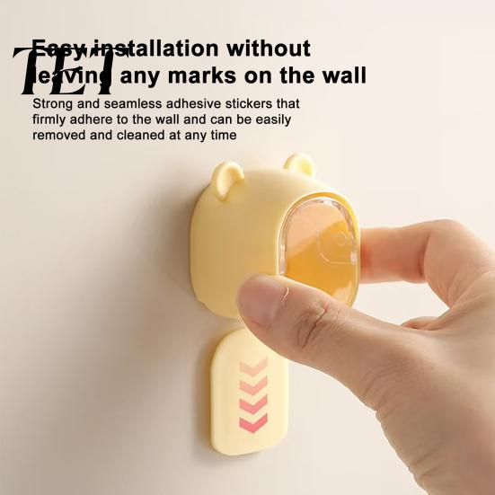 Wall Mounted Toothbrush Holder Cute Bear with Dustproof Flip Cover, Single Electric Organizer Dispenser Storage Organizer, Drill-free Electric/Manual