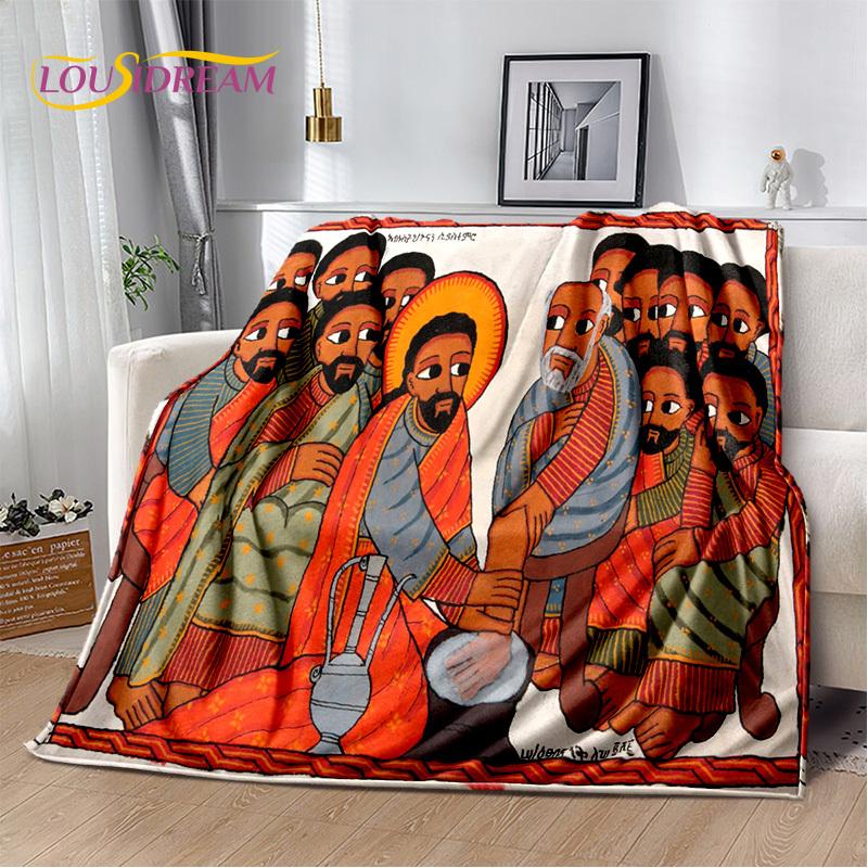 Classics Cartoon Africa Ethiopian Painting Art Blanket,Soft Throw Blanket for Home Bedroom Bed Sofa Picnic Office Travel Cover