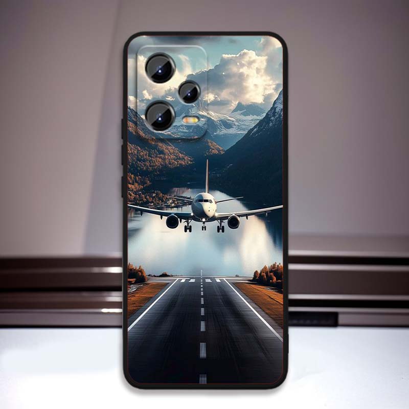 Fashion airplane pattern For Xiaomi Redmi Note 15 14 13 12 12S 11E 11 11S Pro Plus 4G 5G Black Soft TPU Phone Case