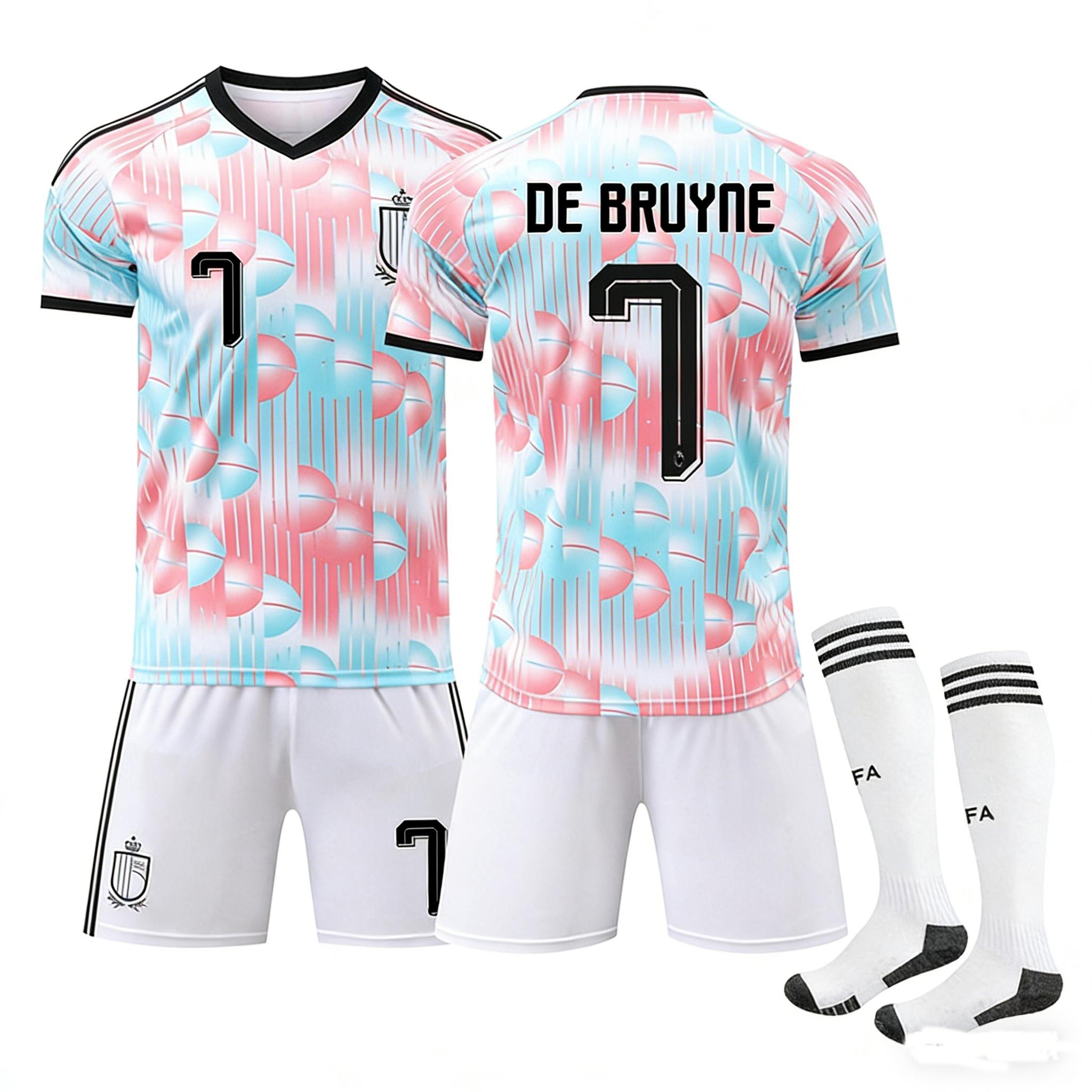 

2026 FIFA World Cup Belgium Away #7 DE BRUYNE Sport Training Jersey Set with Socks Teens Kids Adults Football Kits 16