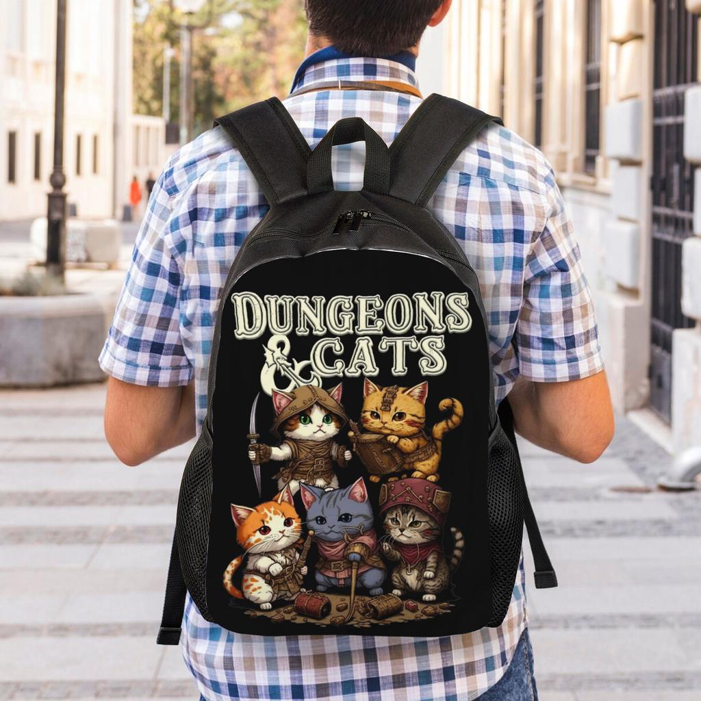 Dungeon Dragon Cats Backpack for Men Women Cool High School Business Daypack Laptop Computer Canvas Bags Gift