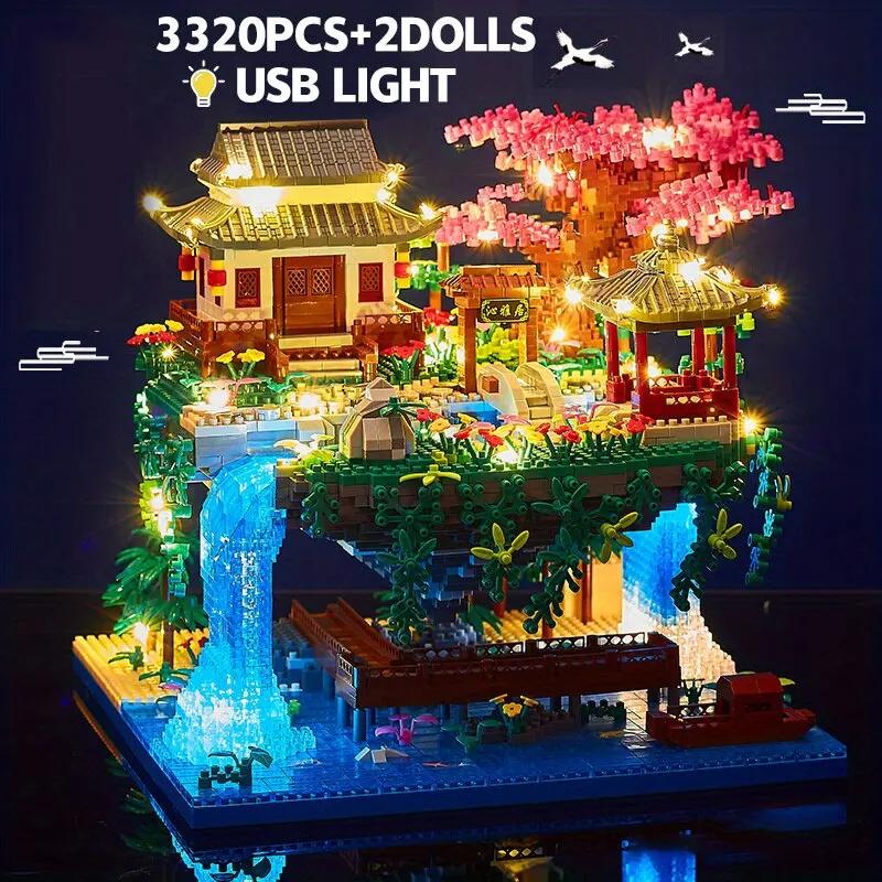 Ancient Architecture Peach Blossom Pond Castle Girl Model Building Block Assembly High Difficulty Children's Toy