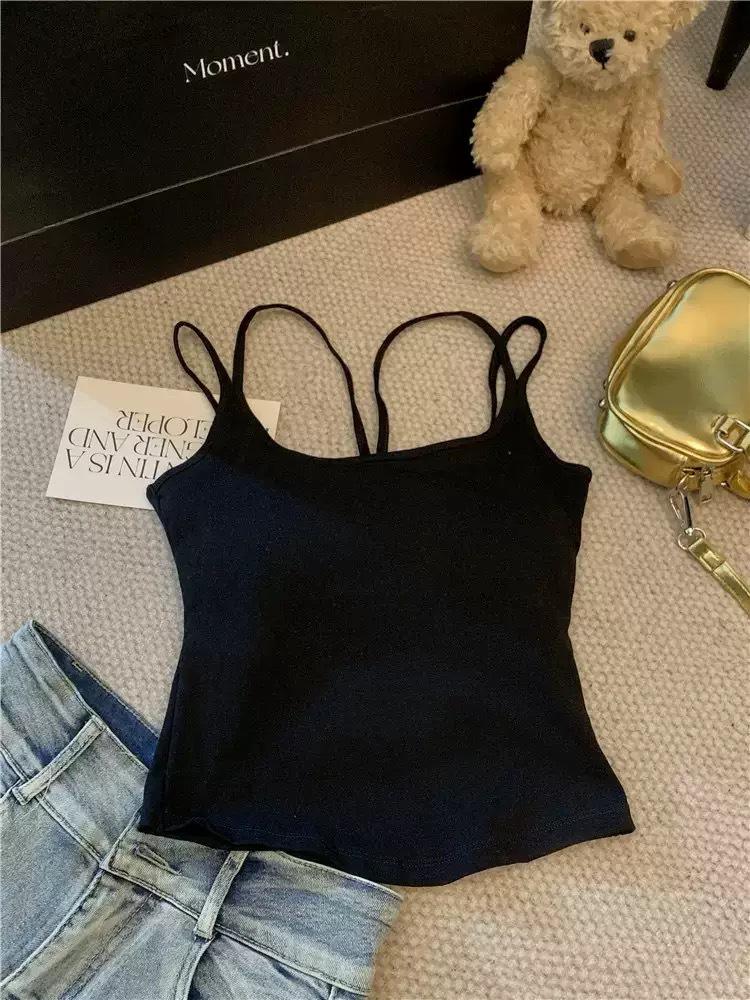 Rückenfreies Trägertop mit Doppelträgern und Brustpolstern - Damen Slim Fit Sommeroberteil