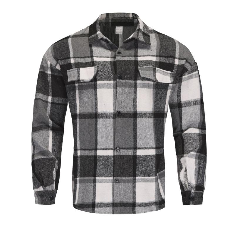 Winter Herfst Nieuwe Stijl Losse Kraag Shirt Wol Ruit Geruit Casual Veelzijdig Heren Bovenkleding