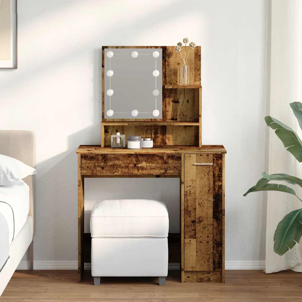 Vidaxl Dressing Table With LED Lighting, Old Wood, 86.5X35X136 Cm