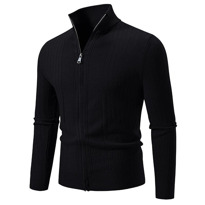 Men S Stand Collar Long Sleeve Jacquard Knit Cardigan Sweater Casual Plus Size