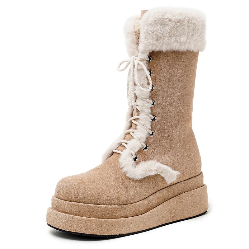 

Autumn and winter new Mao Mao shoes platform snow boots Middle East winter fur integrated plush warm women s boots 41 хаки