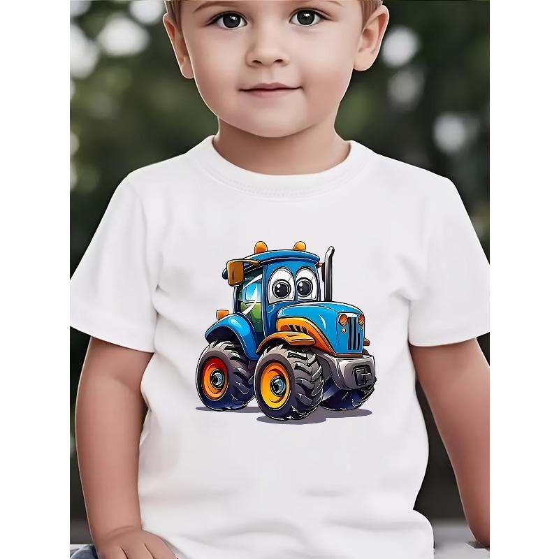 Boys  Cartoon Cute Car Print Creative Casual Trendy T-Shirt 110 белый