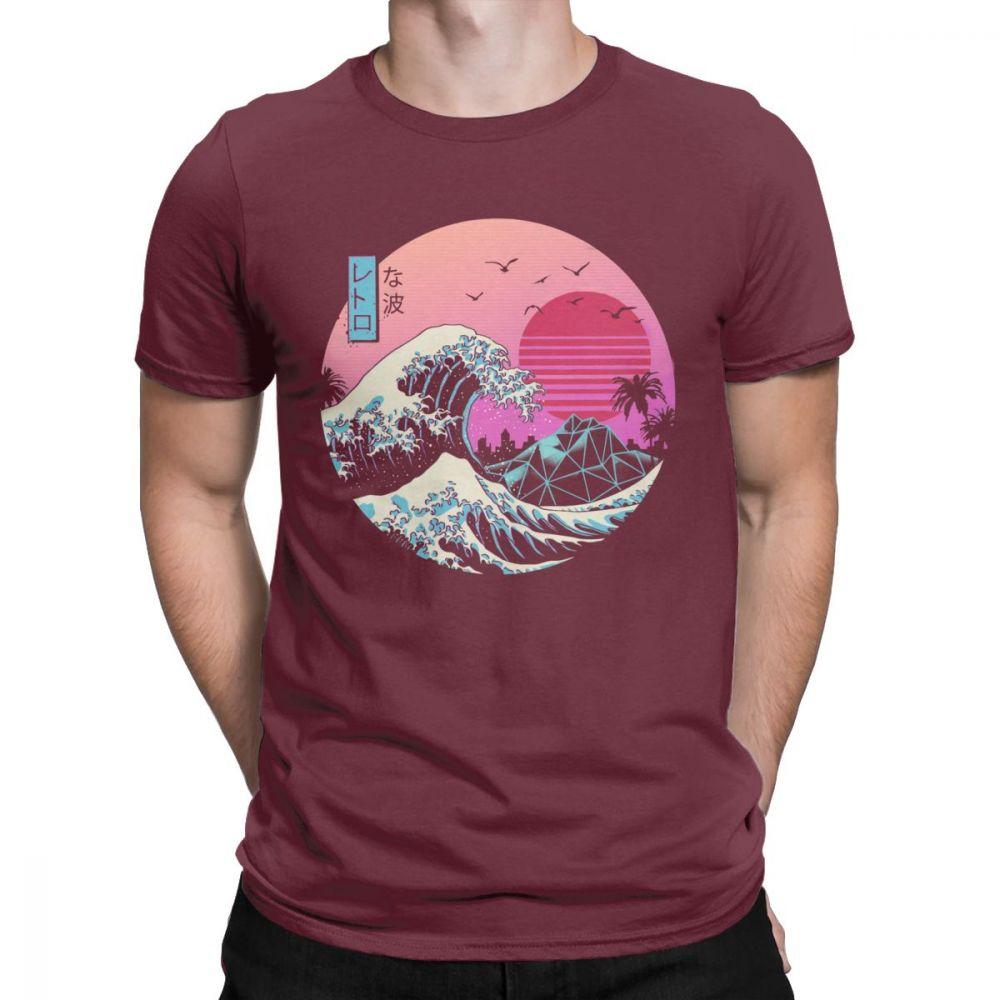 Sunset Palm Tree Vintage Tee Shirt 80s Synthwave Clothes Vaporwave T Shirt Mens TShirts Japanese Colors Streetwear