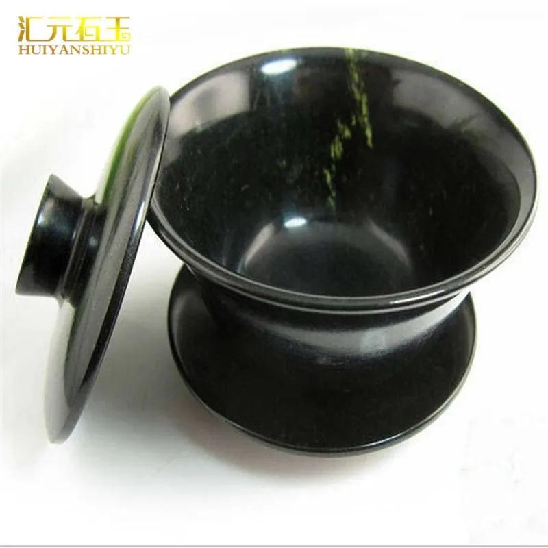 

Традиционный китайский чайный набор Зеленый нефрит Гайвань Набор Камень Короля тибетской медицины Магнитная нефритовая крышка Чаша Здоровье Ганфу Чайная посуда