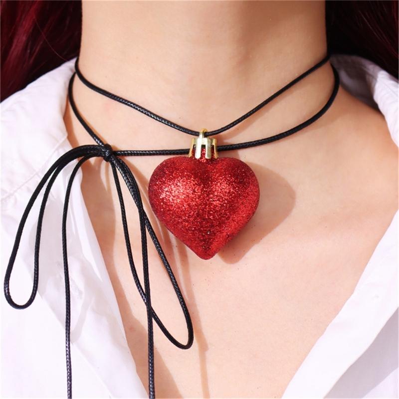 Elegant Long Neck Chain Adjustable Rope Collarbone Chains Electroplate Heart Pendant Neckchain Jewelry for Women Girls