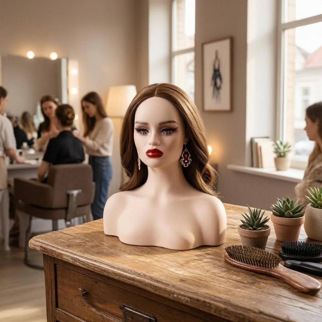 Mannequin Head with Shoulders SkinTone Finish Female Solid Construction Photography