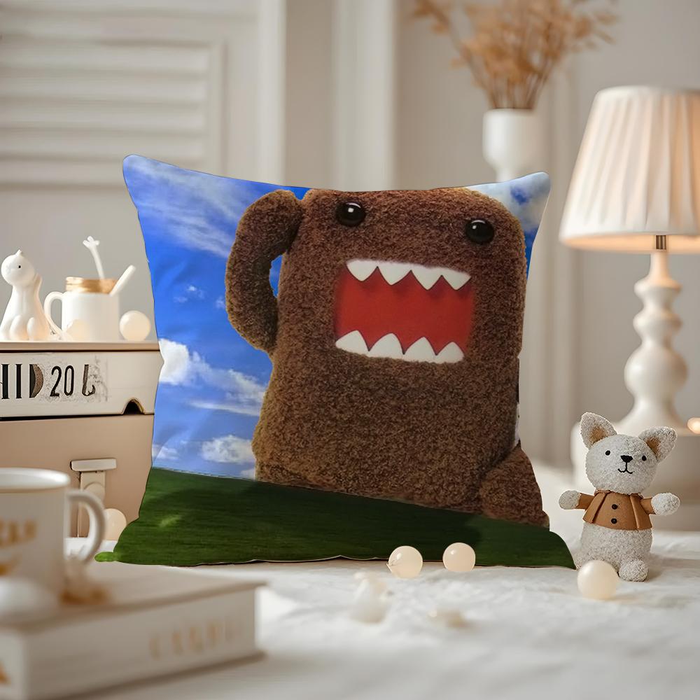 Cute Domo-kun Cushion Cover Anti-dustmite Pillowcase Invisible Zipper Silky Short Plush Sofa Cushion Cover