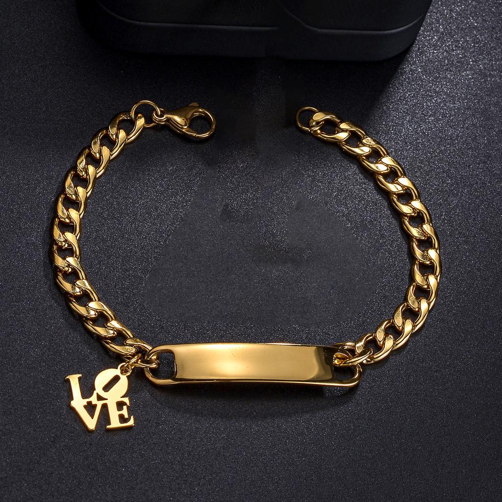 Atoztide Personalized Engrave Name Bracelet Cross Heart Stainless Steel For Men Women Adjustable Cuban Chain Jewelry Gift