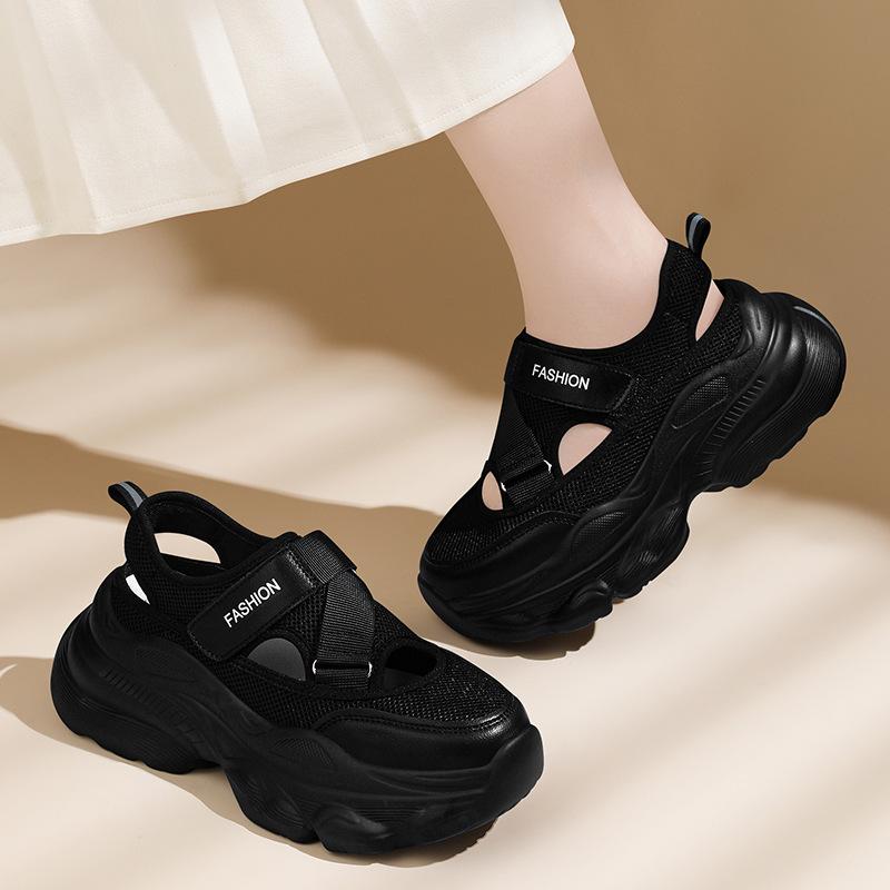Summer heightening hollow breathable dad shoes Velcro versatile new sandals casual platform sports shoes