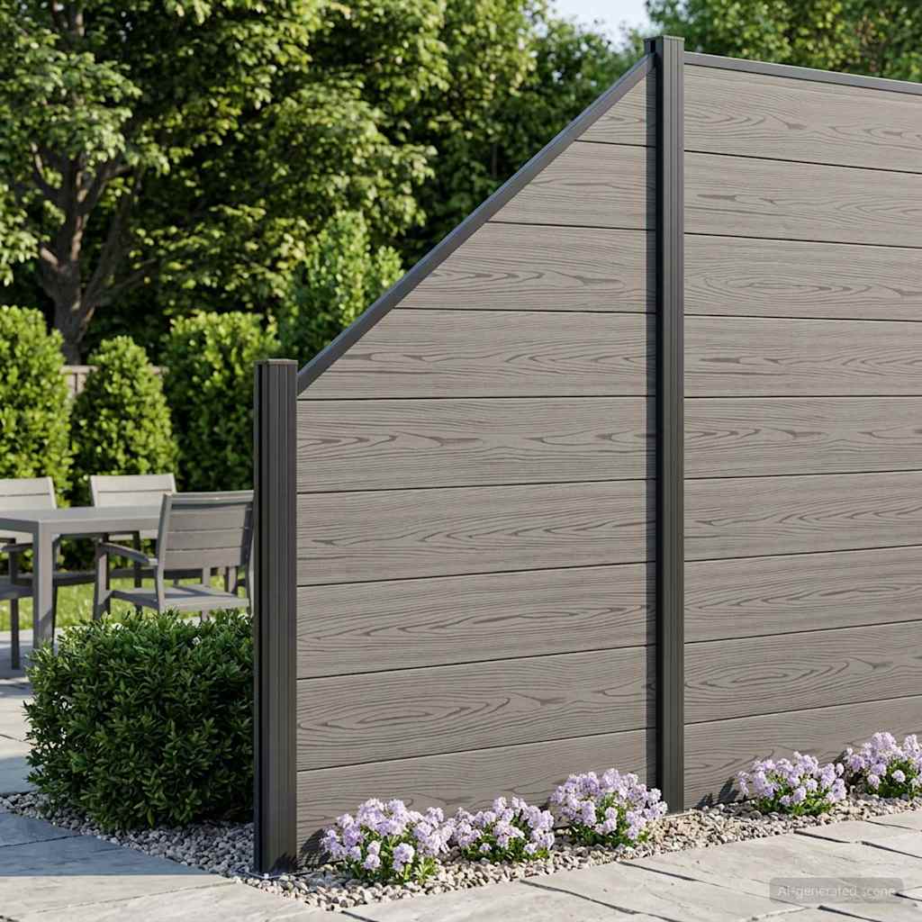 Fence Panel Set 10 Pcs WPC and Aluminum Gray