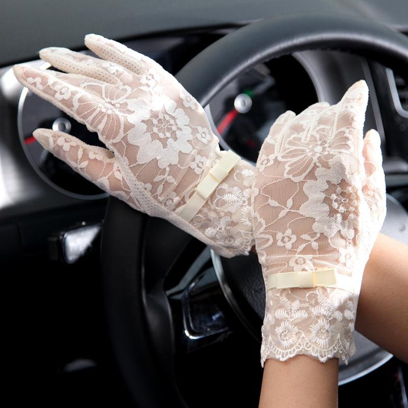 New Women's Summer Ice Silk Lace Anti Ultraviolet Thin Electric Car Driving Anti-skid Breathable Cool Sun Protection Gloves