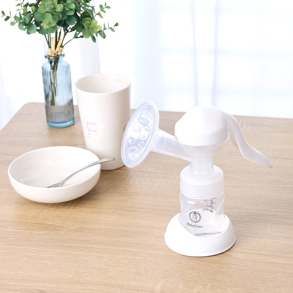 BabyGoo Breast Pump, Recommended by Obstetricians and Midwives, Manual, Two-Level Suction Adjustment, Stress-Free Lightweight Handle, Portable,