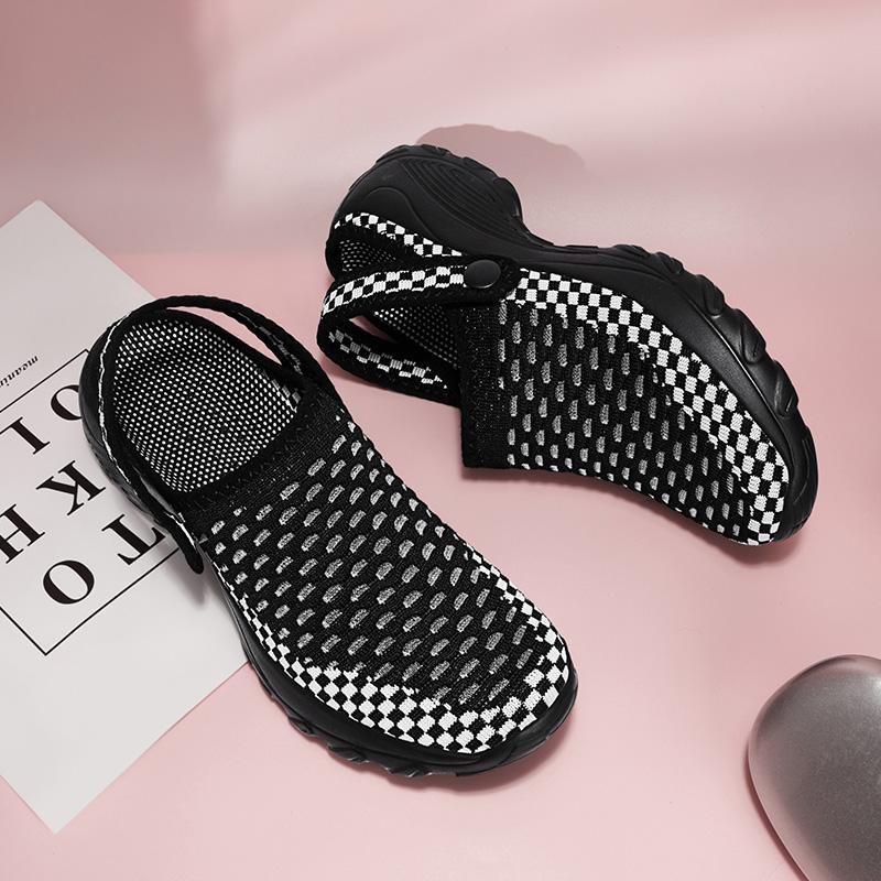 Women Round-toe Half Slippers Breathable Mesh 2 in 1 Slippers Ladies Elastic Casual Walking Shoes Lightweight Slip-ons
