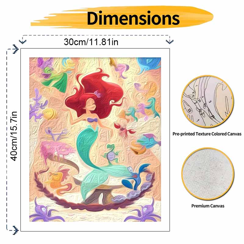 Disney The Little Mermaid Digital Oil Painting Diy Coloring Handpainted Filling Home Decoration Gift, Art for Adults, Wall Painting Decor