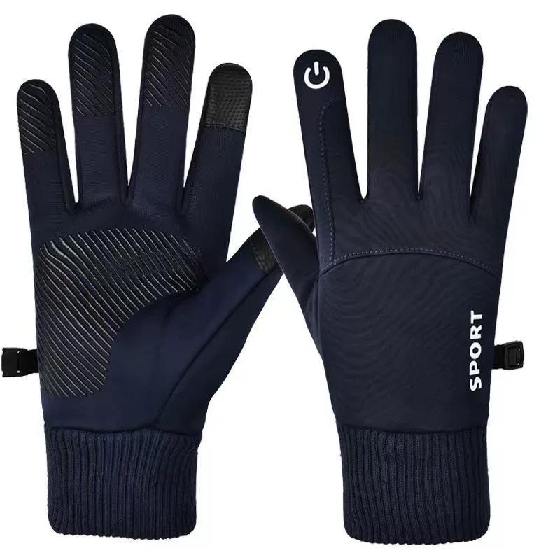 Black Winter Warm Full Fingers Waterproof Cycling Outdoor Sports Running Motorcycle Ski Touch Screen Fleece Gloves
