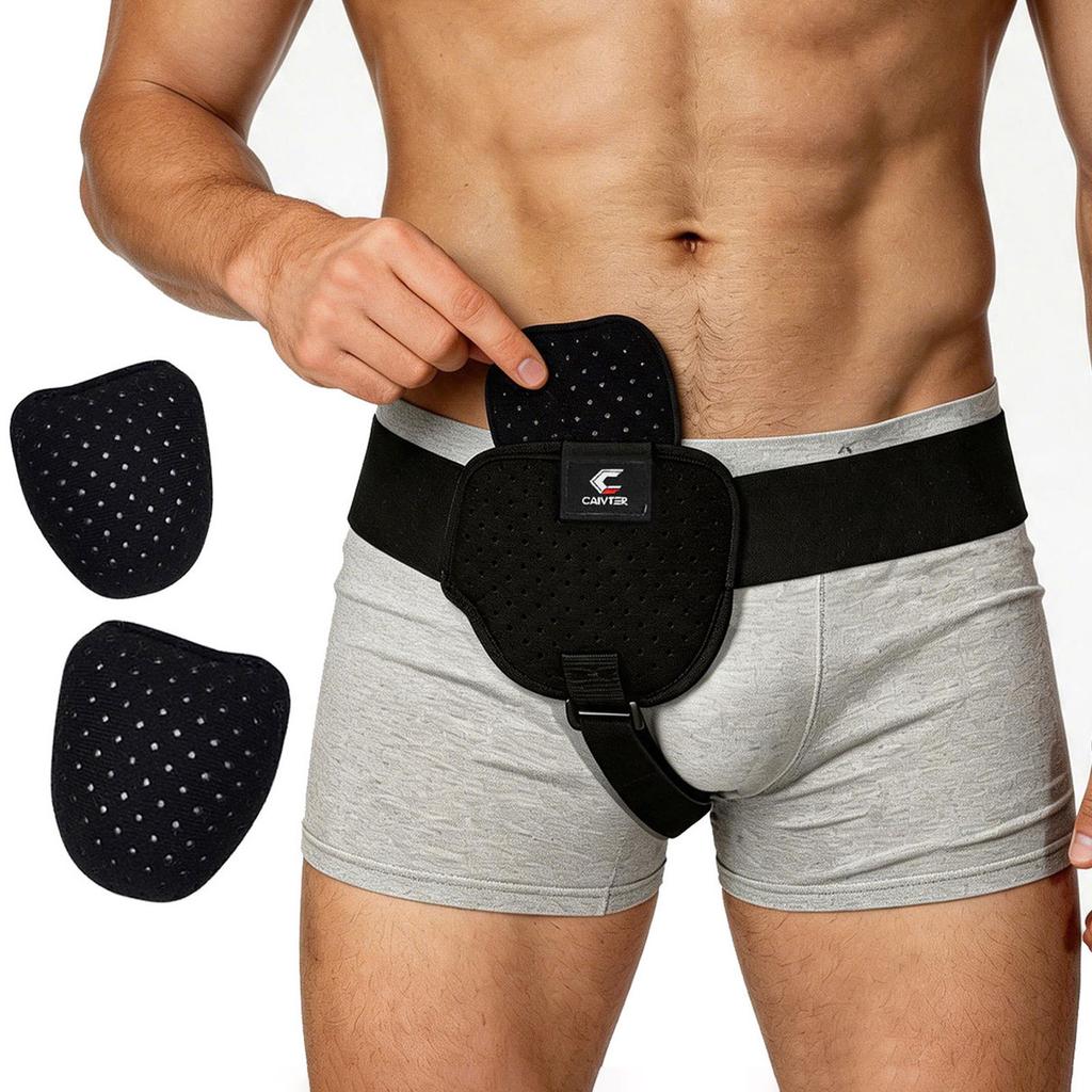 Men Hernia Truss Belt Adjustable Fastener Groin Support with Removable Pads for Sports Activity Post Operation