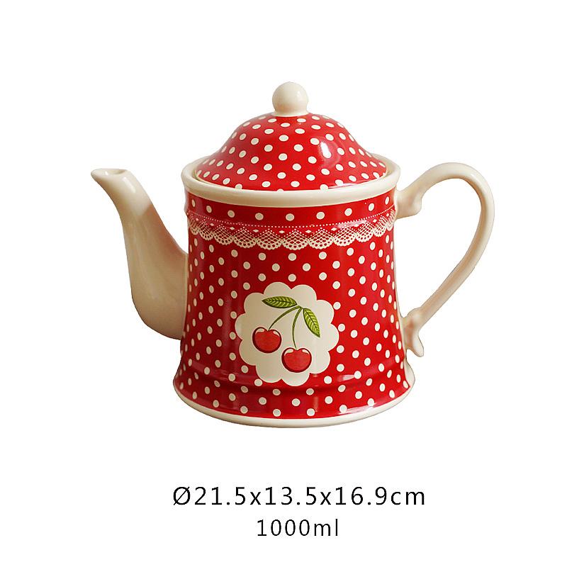 Ceramic England Polka Dot Cherry Printing Teaware Set Afternoon Tea Set Service Coffee Set Coffee Tea Cup Pot Jar