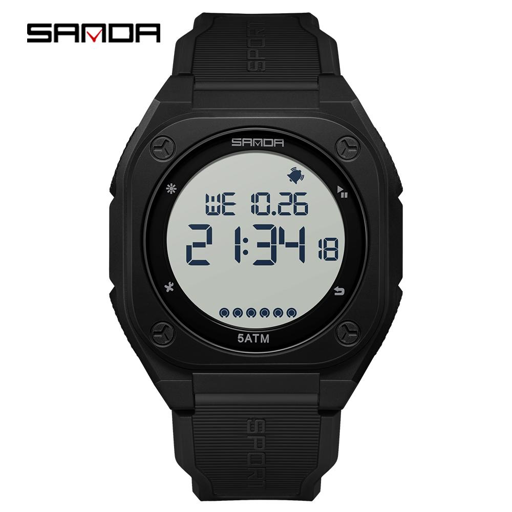 SANDA 6303 Daily Fashion Men's Digital Watch TPU Strap ABS Case Waterproof Casual Sporty Male Multifunction Timepiece Clock Gift