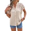 Lace-trimmed Hollowed-outCardigan with Buttons Short-sleeved T-shirt Top for Spring and Summer