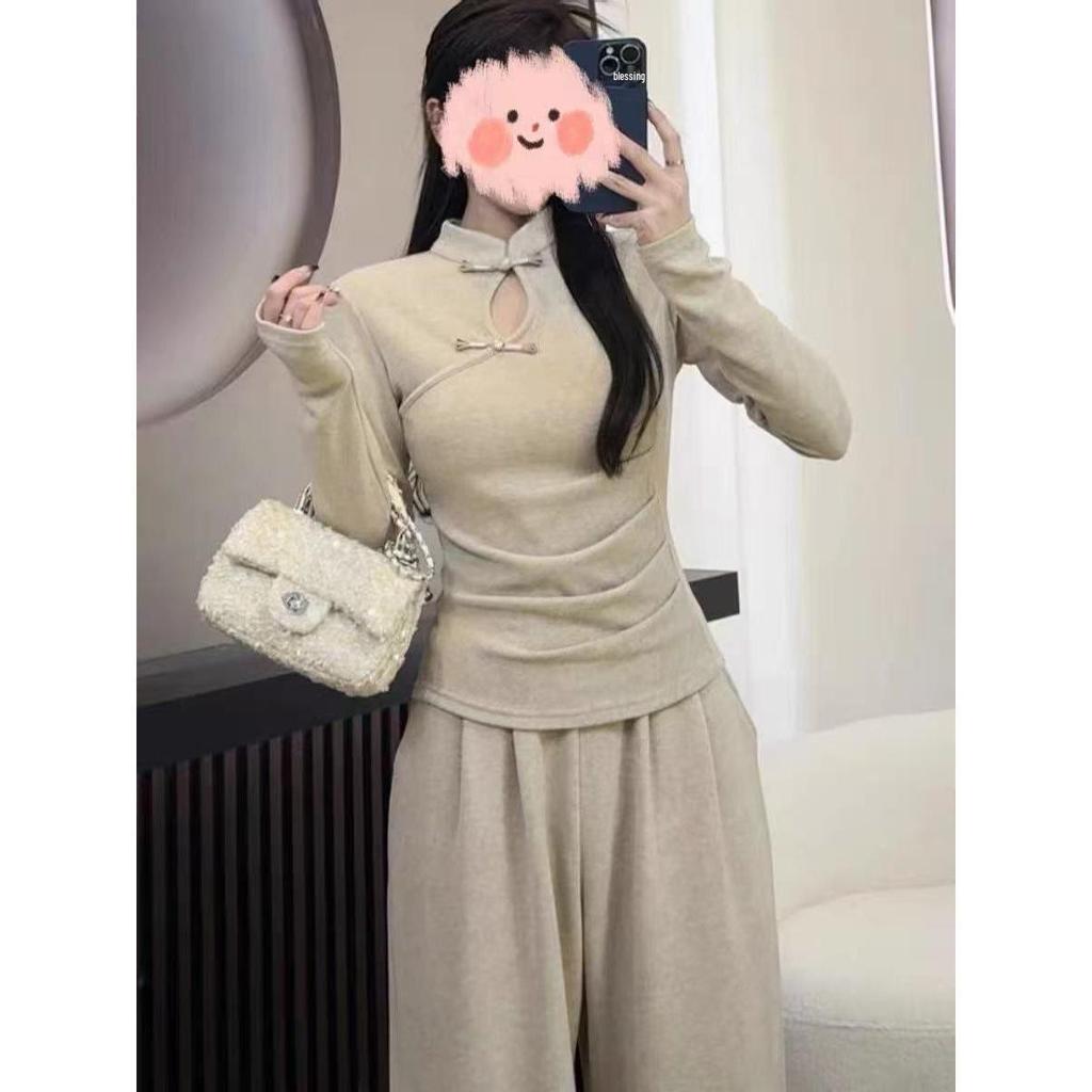 Spring 2025 Women's Slim Fit Long Sleeve Chinese High Neck Frog Button Top