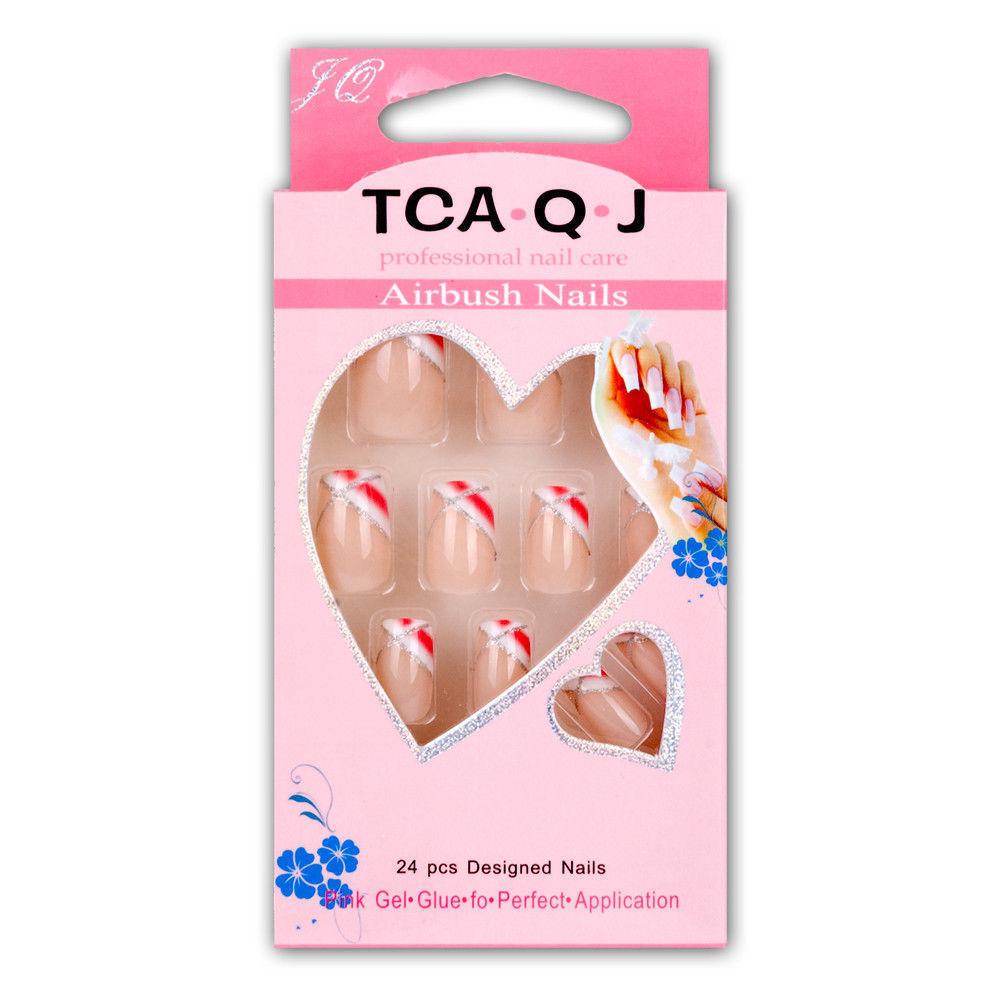 24 Faux Ongles Degrés Rose Et Blanc, Colle Incluse, Pré-forms, Pleine Couverture