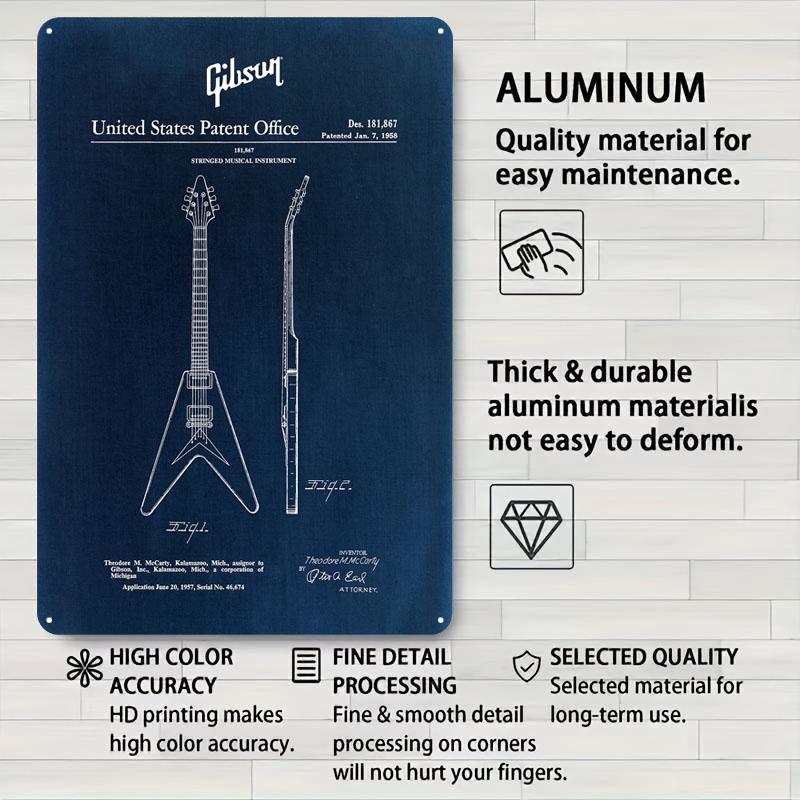 Gibson Guitar Patent Metal Signs Guitar Poster Decor for Room Decoration Custom Tinplate Sign for Wall Art Decoration Retro Home