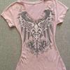 TrendHub American Vintage Simple V-Neck Pink Print Graphic Tee Short Sleeve Slim Fit Skinny Grunge Crop Top 2000S Y2K T-Shirt