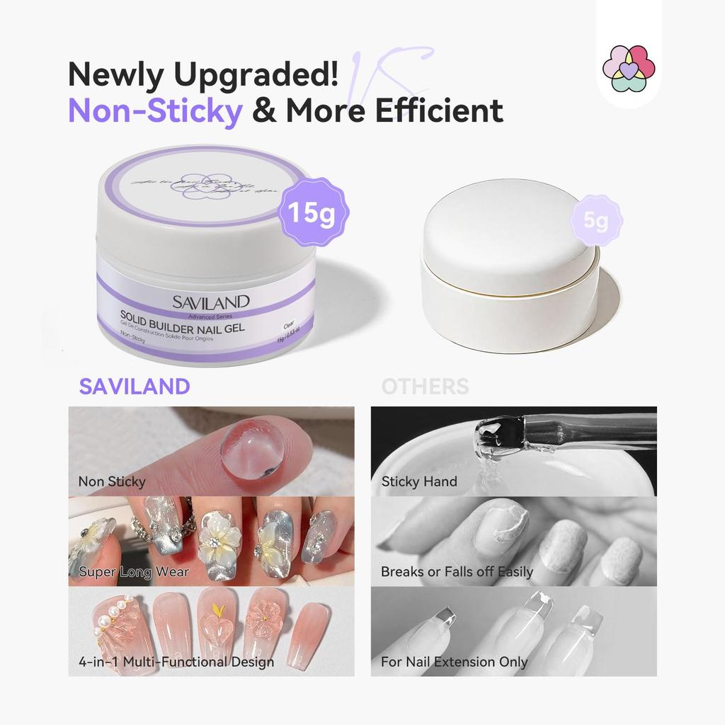 SAVILAND 3D Nail Builder Advanced Solid Builder Nail Gel Clay Gel Clear Hard Gel Function Nail Extensions Nail Art Sculpting Salon Gentle on Nails 15g