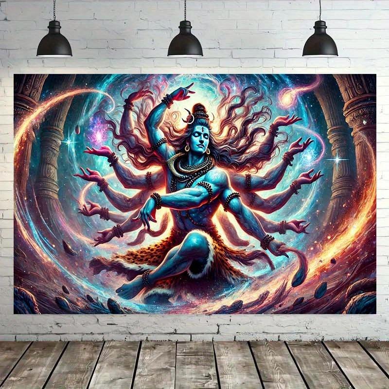 2D Flat Design 1 Piece of Indian Mythological Shiva Dance Banner for Home Decoration Parties Weddings Diwali Festival