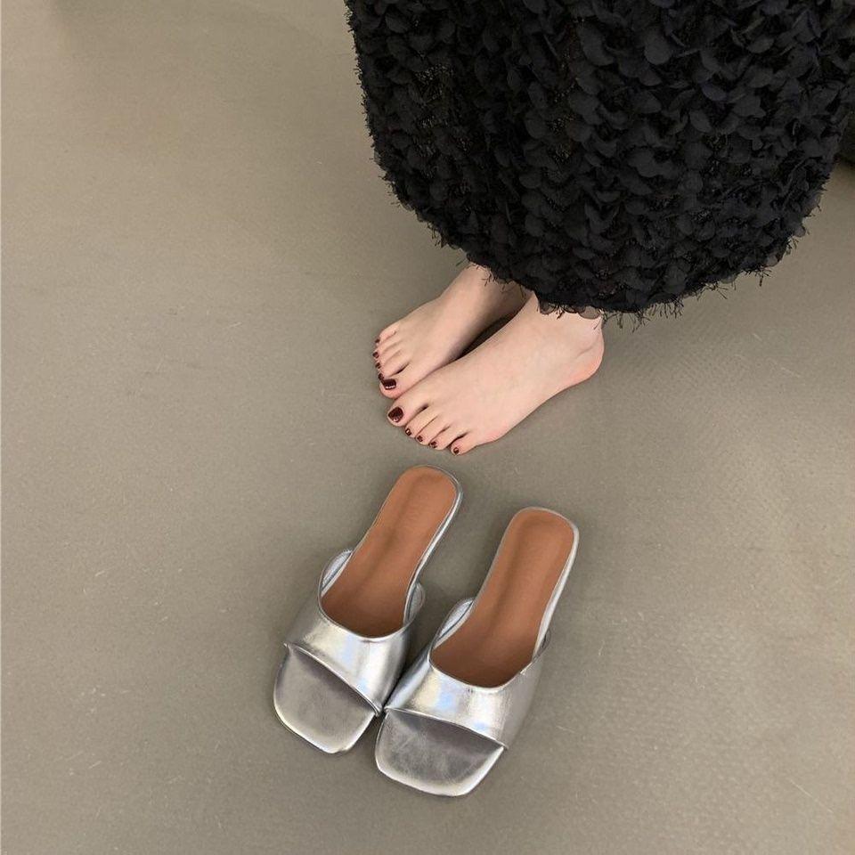 Large size women's shoes cool slippers summer 2025 new square head women fat feet wide fat soft soles not tired feet one pedal