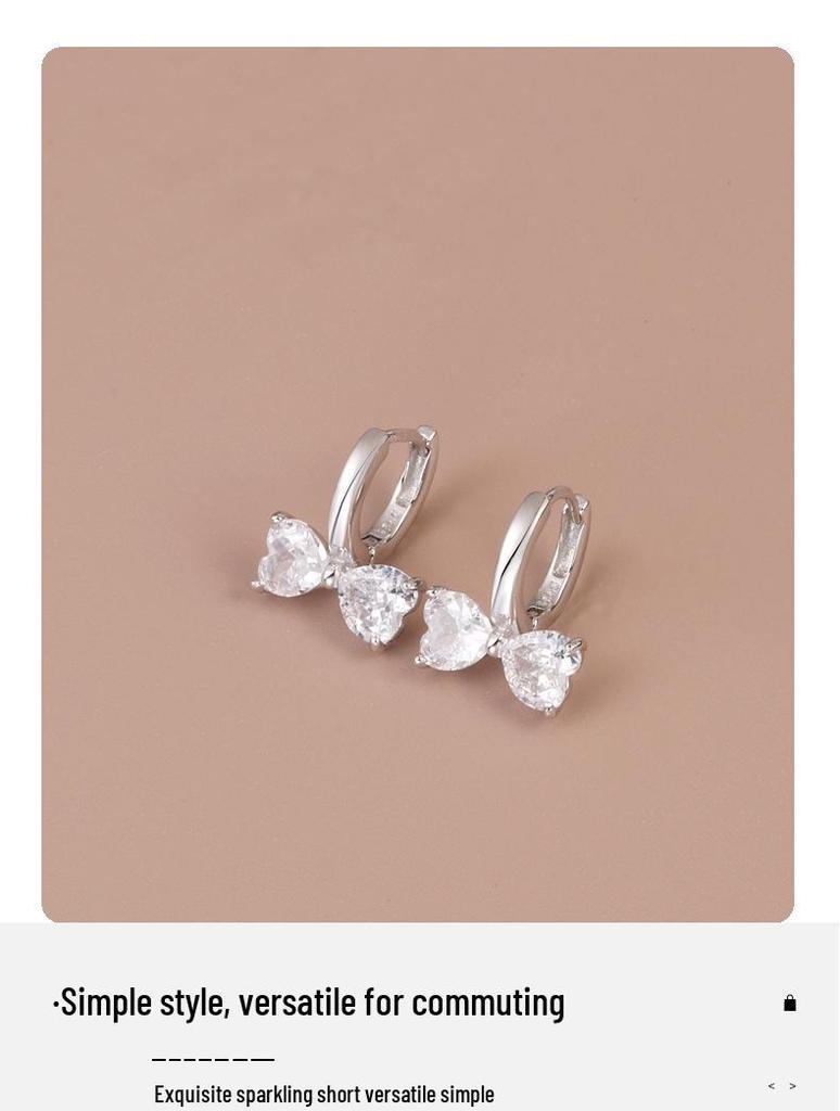 S925 Sterling Silver Bow Zirconia Earrings - Elegant Korean Style for Women