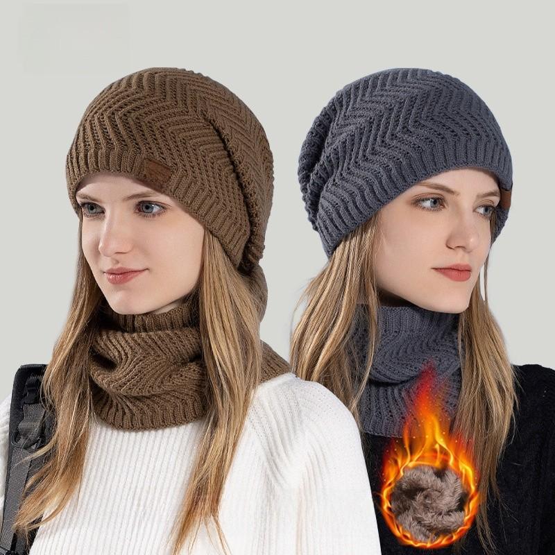 Knitted Winter Hat And Neck Warmer Set With Fleece Lining For Women Outdoor Cold Weather