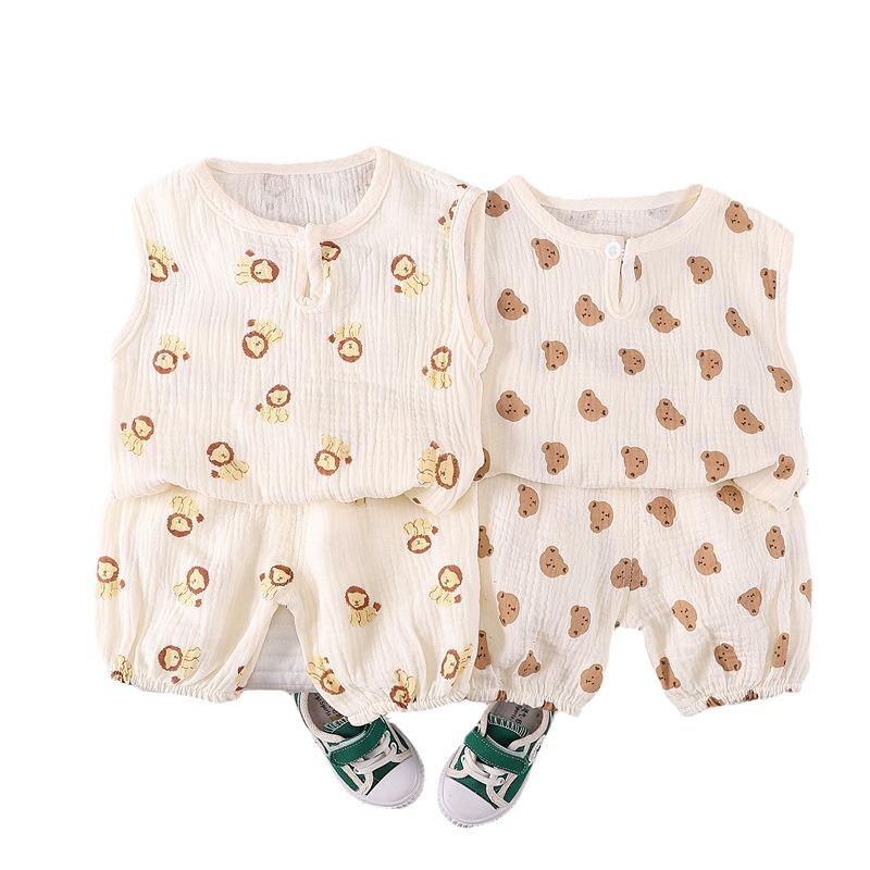 Summer Baby Cotton Gauze Short-Sleeve Two-Piece Set: Lightweight and Breathable for Boys and Girls