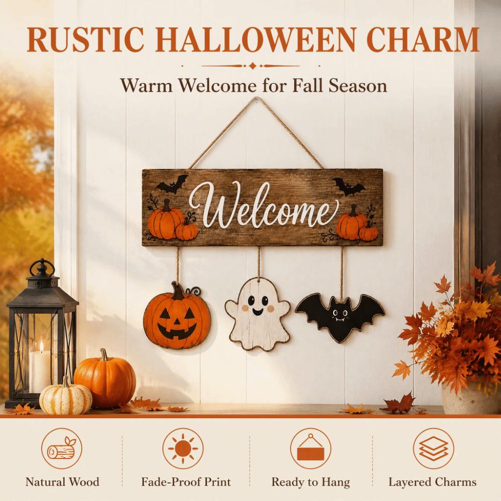 Vintage Halloween Wooden Welcome Sign Wear-Resistant Halloween Wall Door Hanging Front Door