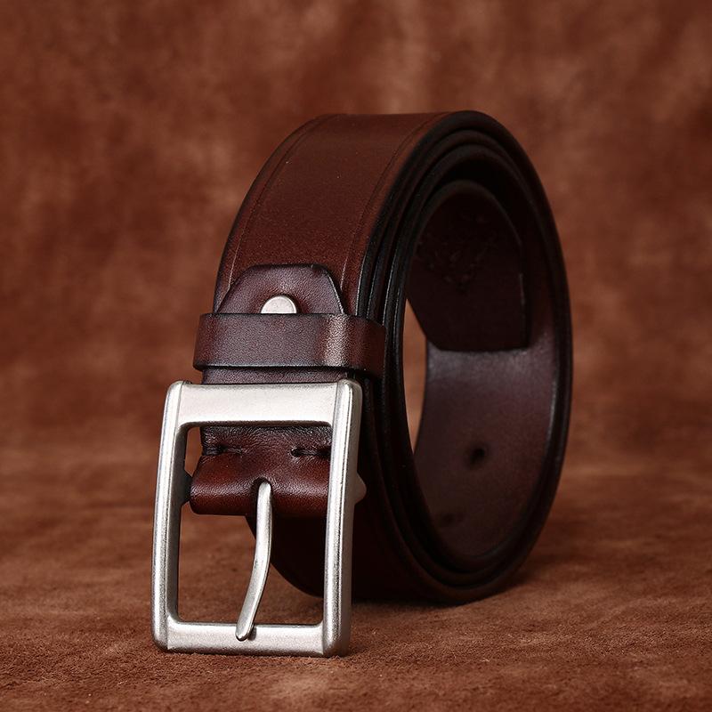 Stilvoller, Einfacher Und Vielseitiger Trend Italienisches Rindsleder Erste Schicht Gürtel Herren Echter Leder Dornschließe Lässig Trendige Marke Herren Gürtel