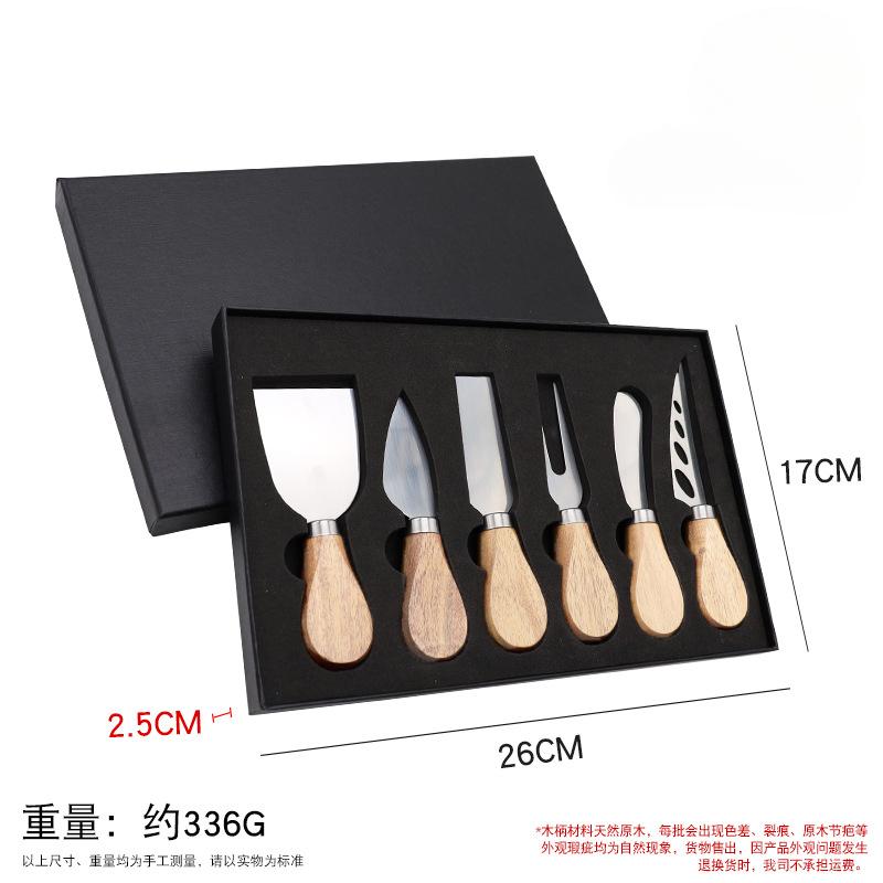 4pcs/6pcs Oak Cheese Knife Set Cheese Knife and Butter Knife Kraft Paper Box Packaging Cheese Tools Suit